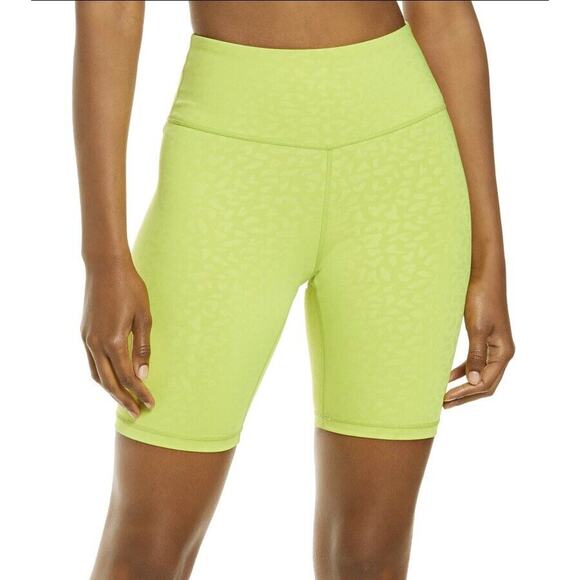 Compression High Waist Biker Short Size 8 Neon Green Leopard IVL Collective NEW - Picture 1 of 8